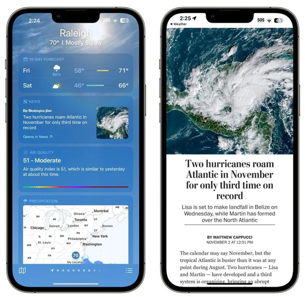 白朗苹果14维修分享iPhone 14手机如何看天气时顺带看新闻 