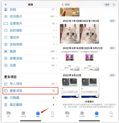 白朗苹果手机维修分享iOS 16 中相册重复项目功能使用方法 